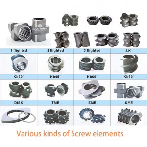 Twin-screw element segments material transferring mixing compounding shearing extrusion function